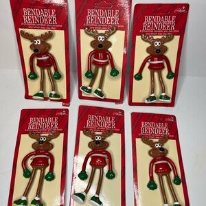 Lot Of 6 NOS Vintage GIBSON GREETINGS 1992 Bendable Reindeer Toy - On Card